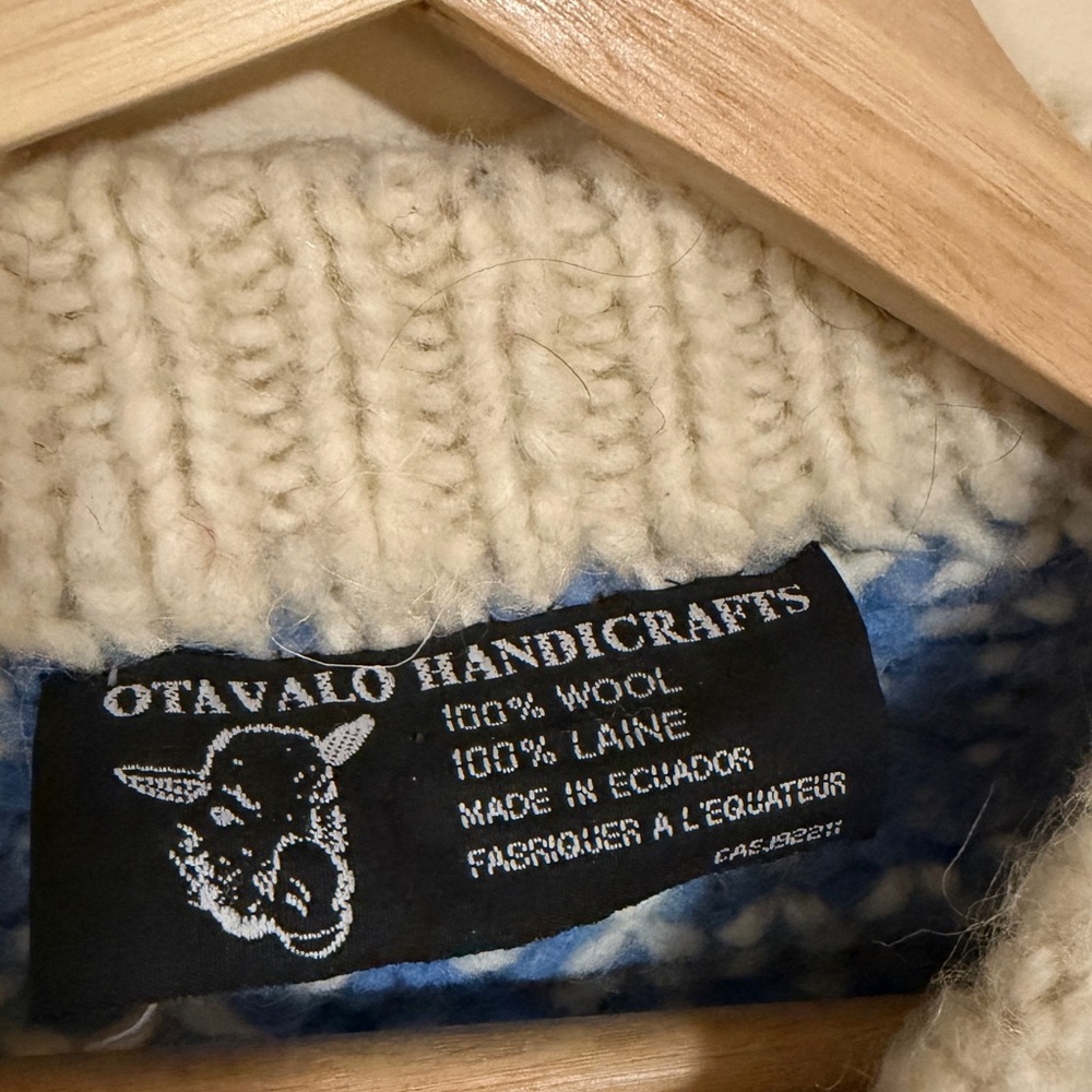 🩵 Vintage 90s 100% Wool Otavalo Knit Sweater | Chunky Fair Isle Cozy Pullover - Picture 3 of 10